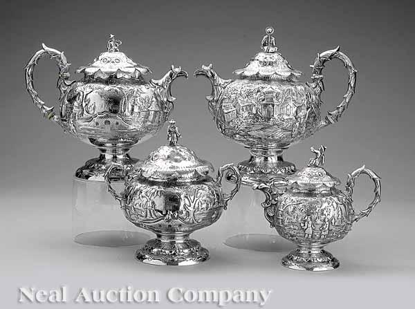 Appraisal: A Very Fine Bailey Co Chinoiserie Coin Silver Tea Service