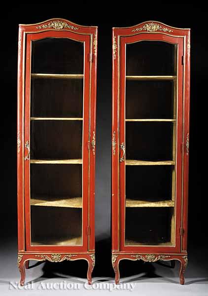 Appraisal: A Pair of Belle poque Painted and Gilt Carved Vitrines