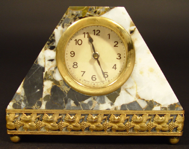 Appraisal: French Art Deco marble bedside clock with applied gilt metal