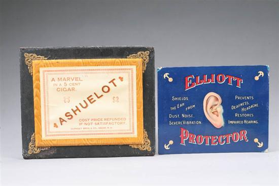 Appraisal: TWO PIECES OF ADVERTISING A celluoid Ashuelot cigar sign l