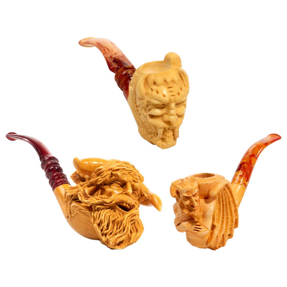 Appraisal: MEERSCHAUM SMOKING PIPE ASSORTMENT pipes carved from sepiolite Meerschaum having