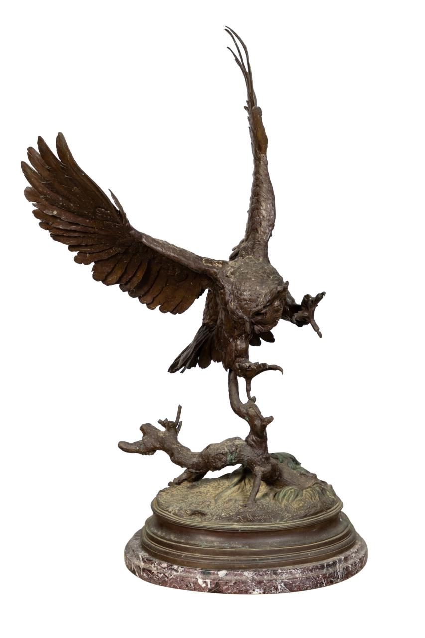 Appraisal: AFTER JULES MOIGNIEZ OWL BRONZE SCULPTURE After Jules Moigniez French