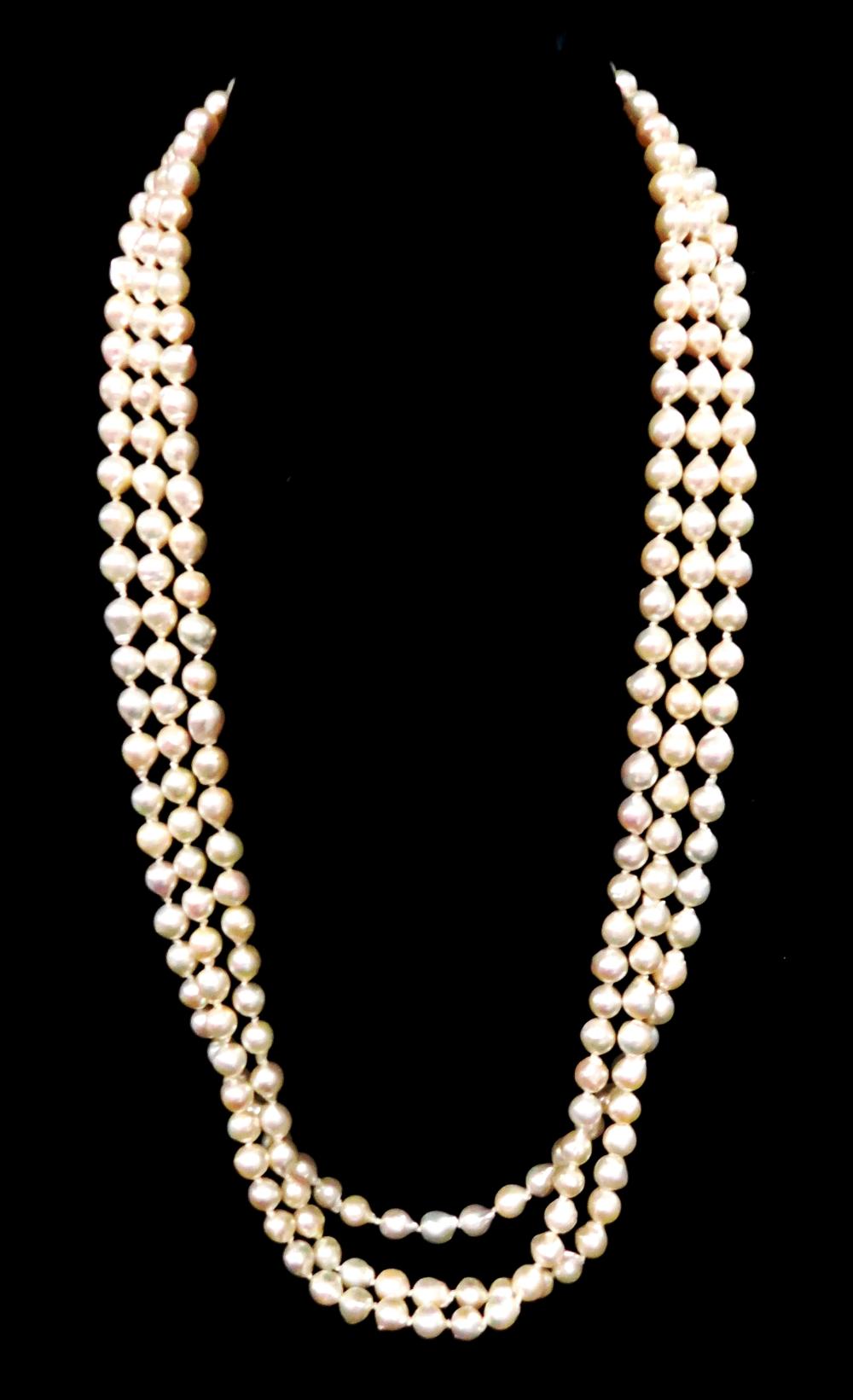 Appraisal: JEWELRY Triple Strand Baroque Pearl Necklace necklace has three strands