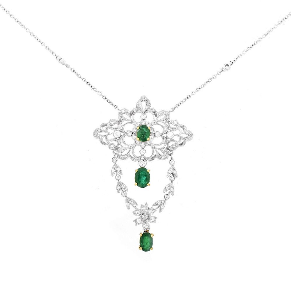 Appraisal: Emerald Diamond and K Gold Necklace Carat Oval Cut Emerald