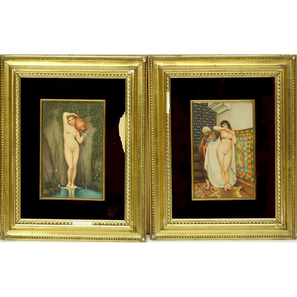 Appraisal: Pair Orientalist School Oil On Card Paintings Pair Orientalist School