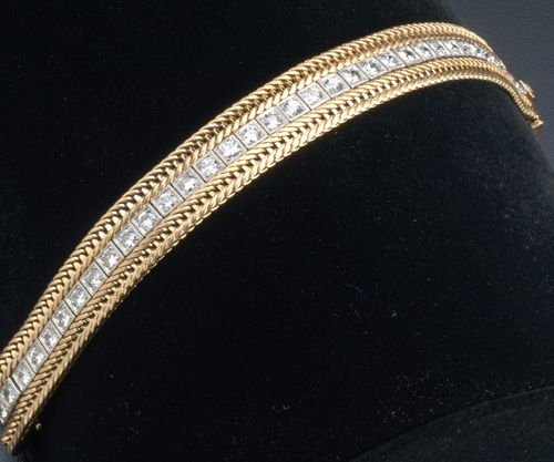 Appraisal: Diamond bracelet in pt and k yg Thirty-five EC diamonds