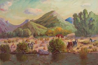 Appraisal: Signed th C Southwest American Landscape with cattle near a