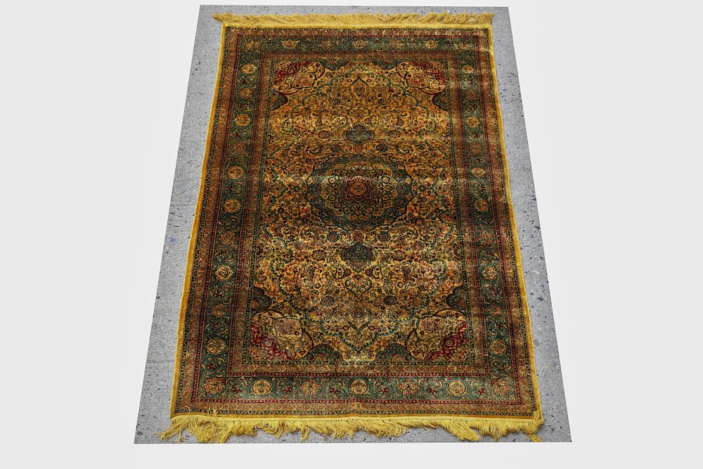 Appraisal: Gold Yellow Silk Persian Rug ' x ' Silk Persian