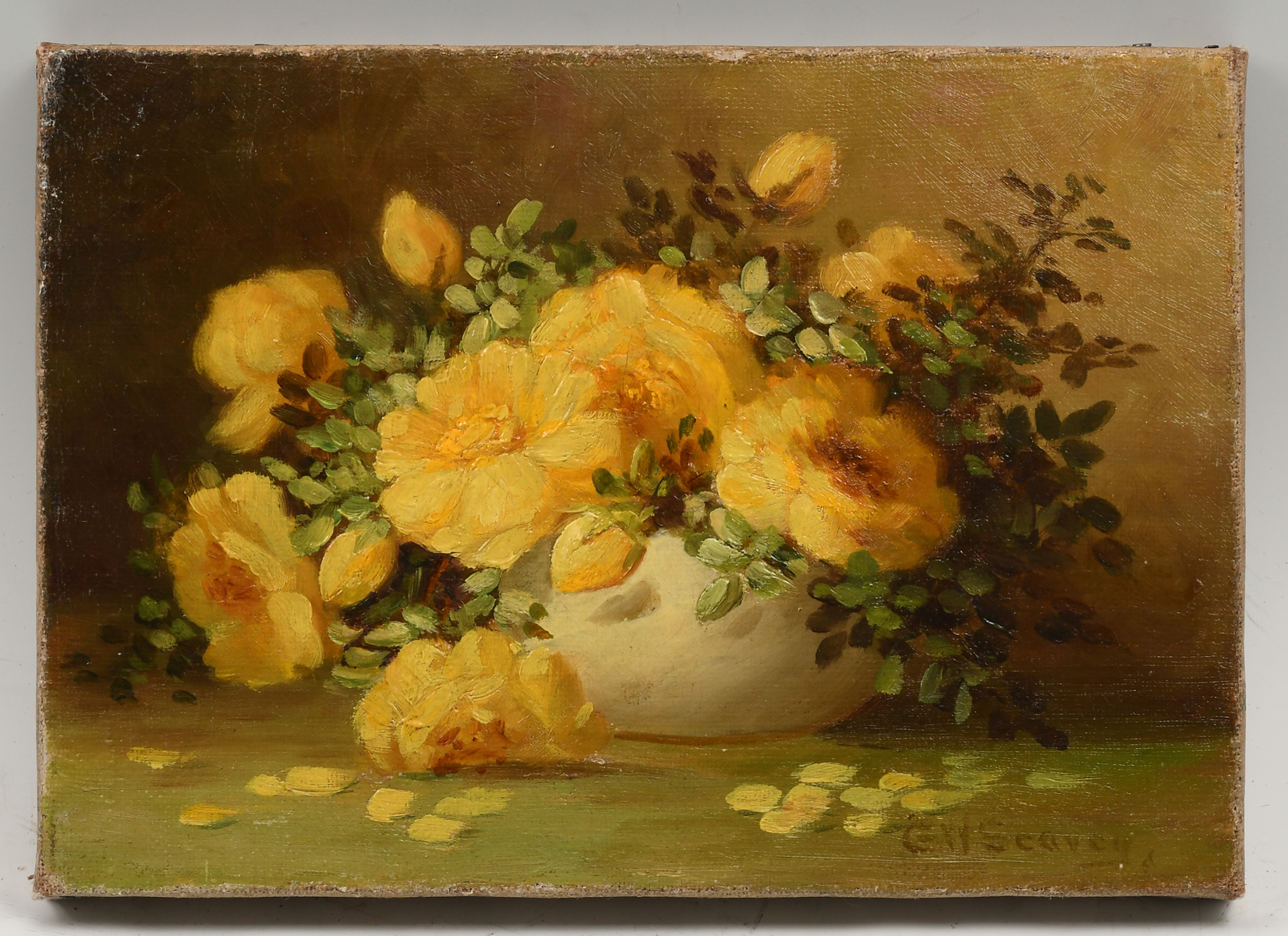 Appraisal: SEAVEY George Washington American - Yellow Cottage Roses Oil Canvas