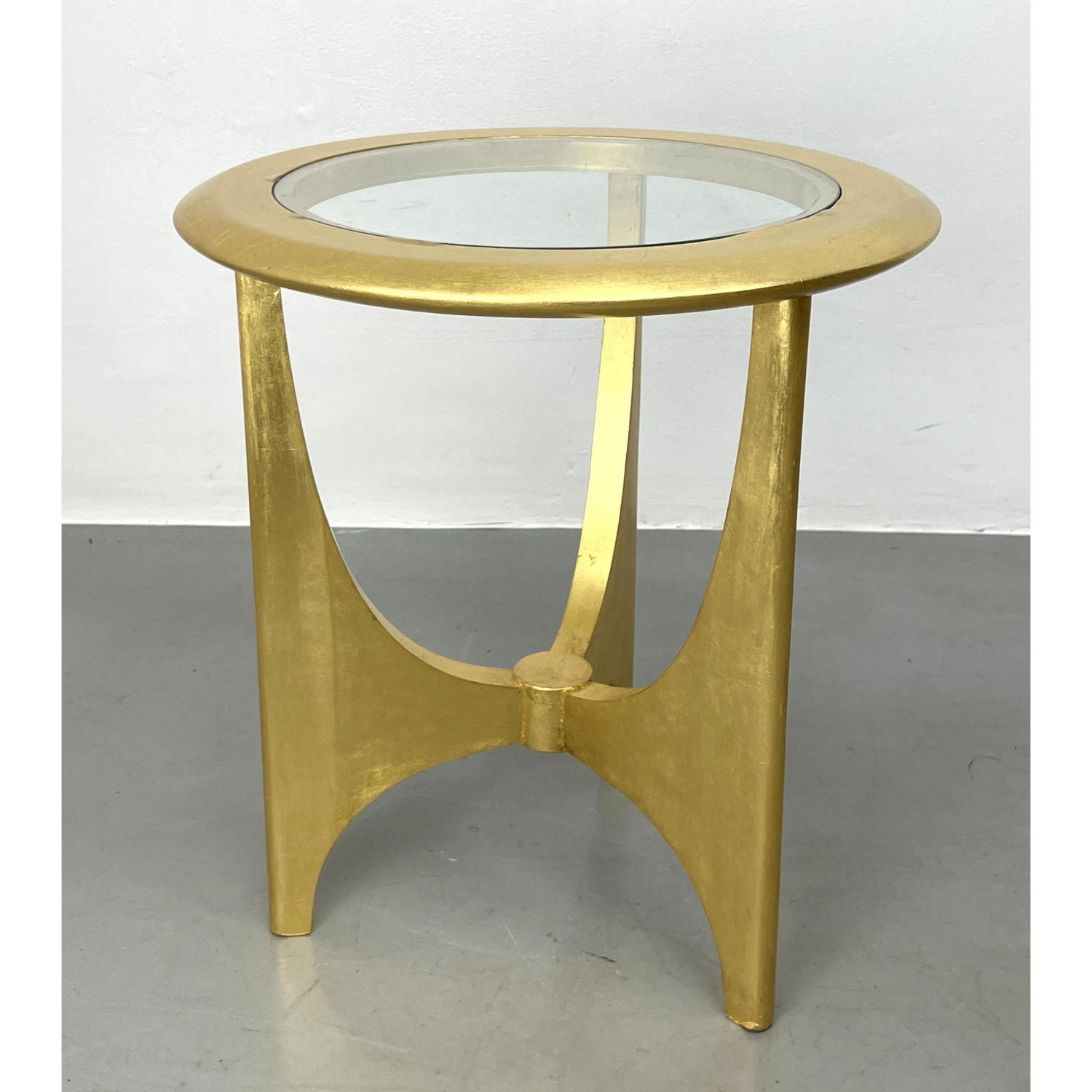 Appraisal: Gold Gilt Mid Century Modern Side Table Inset Glass Dimensions