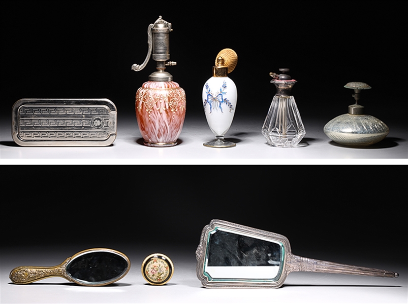 Appraisal: Group of nine assorted European toilette objects including hand mirrors