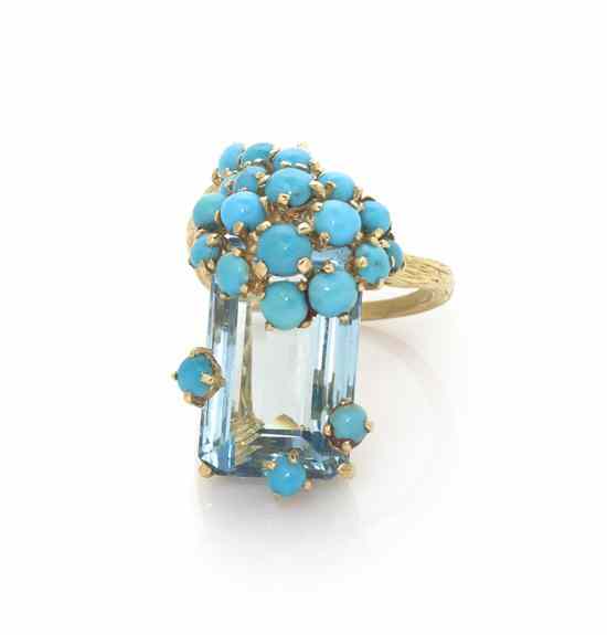 Appraisal: A Karat Yellow Gold Aquamarine and Turquoise Ring containing one