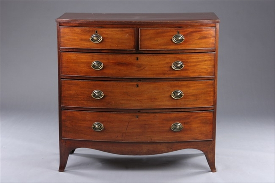 Appraisal: GEORGIAN MAHOGANY BOW-FRONT CHEST OF DRAWERS Early-to-mid th century Rectangular