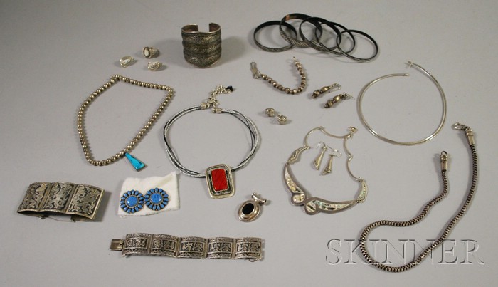 Appraisal: Group of Silver and White Gold Jewelry including a kt