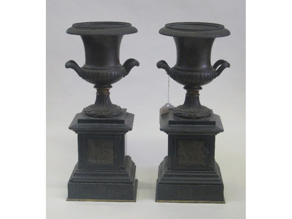 Appraisal: Pair of garnitures modelled as campana urns on stands