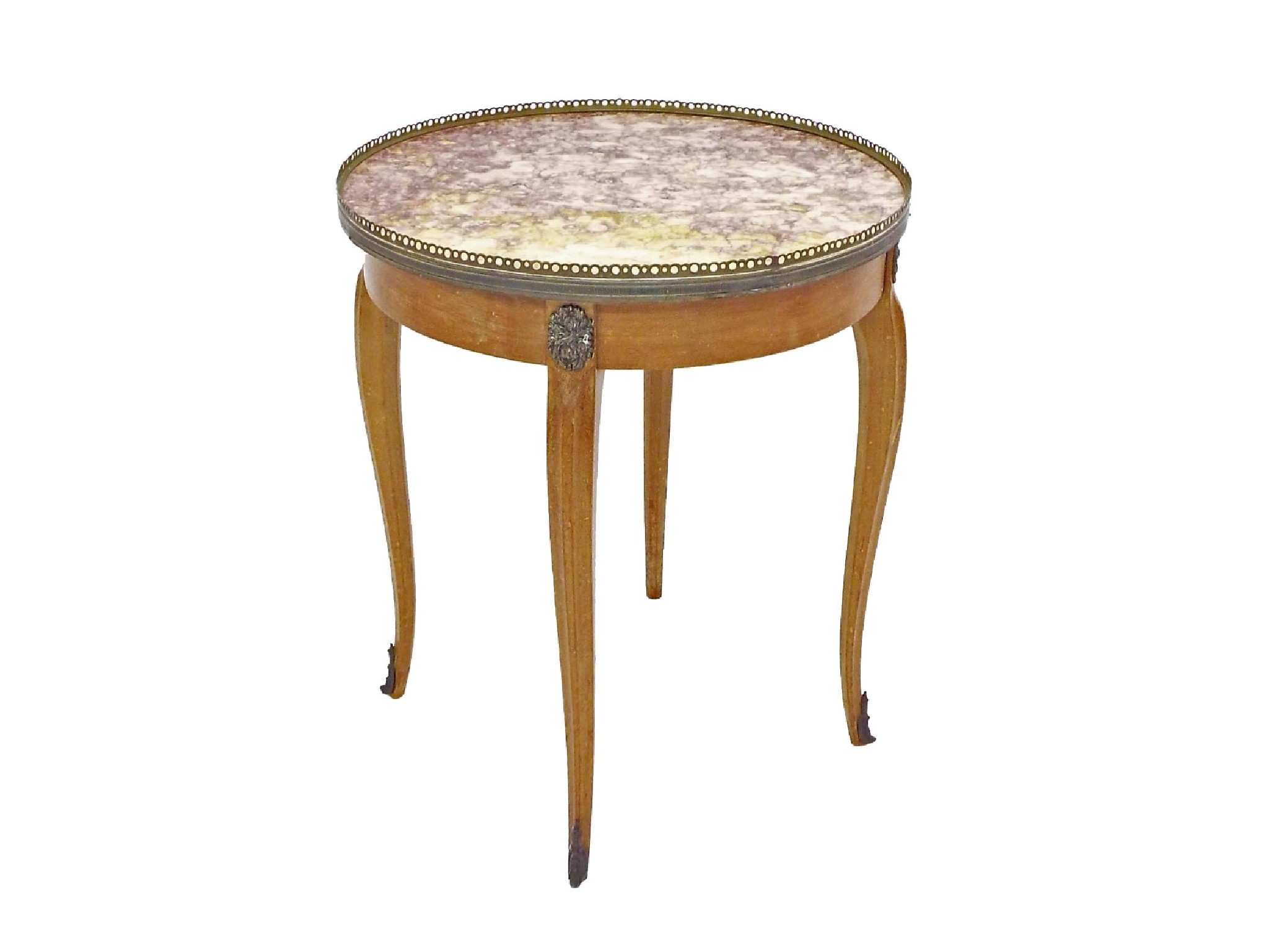 Appraisal: Good French amethyst veined marble top table with raised brass