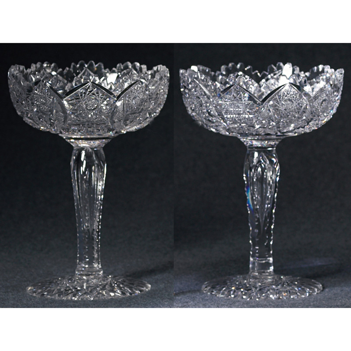 Appraisal: Cut Glass compotes pair hobstar and nailhead pattern top over