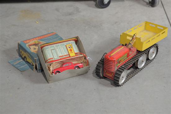 Appraisal: TWO VINTAGE TOYS Distler tin gas pum and plastic car