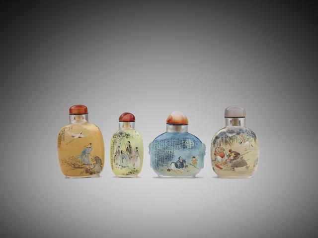 Appraisal: Four Chinese inside-painted snuff bottles Various artists painted from to