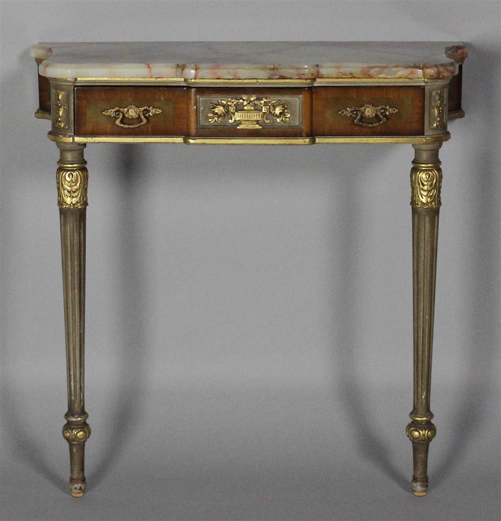 Appraisal: LOUIS XV STYLE PARCEL GILT GRAY PAINTED VANITY h w