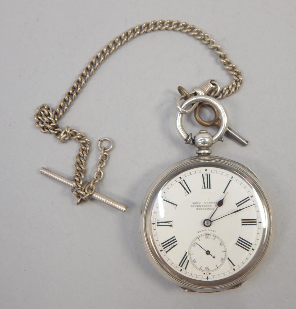 Appraisal: A white metal pocket watch with white enamel dial Roman