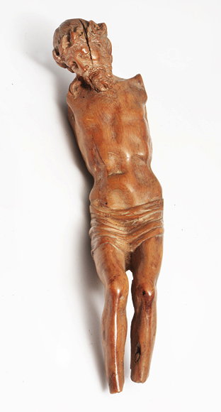 Appraisal: AN ANTIQUE CARVED BOXWOOD SCULPTURE OF CHRIST CRUCIFIED cm high