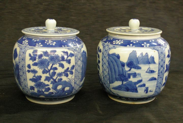 Appraisal: Pair of Kuang Hsu Blue-and-White Porcelain Covered Tea Jars first