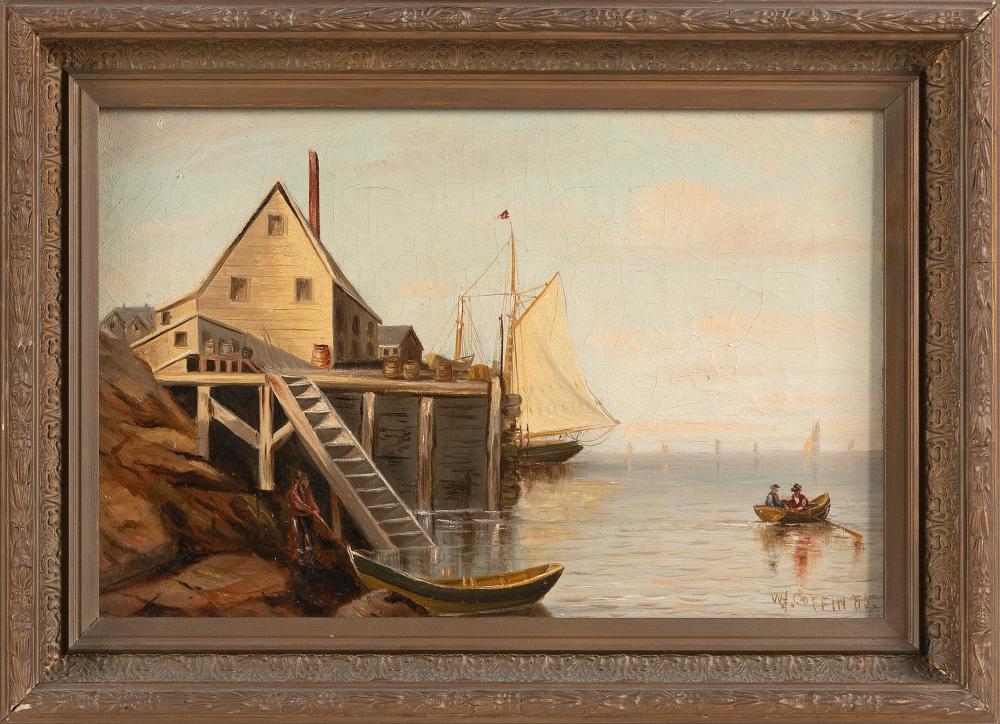 Appraisal: WILLIAM HENRY COFFIN MASSACHUSETTS - HARBOR SCENE WITH PIER OIL