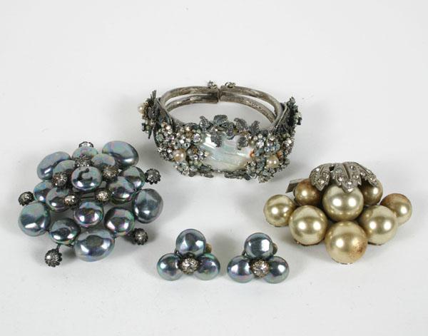 Appraisal: Hollywood Glamour Costume Jewels MOP Sparkle Assortment of three vintage