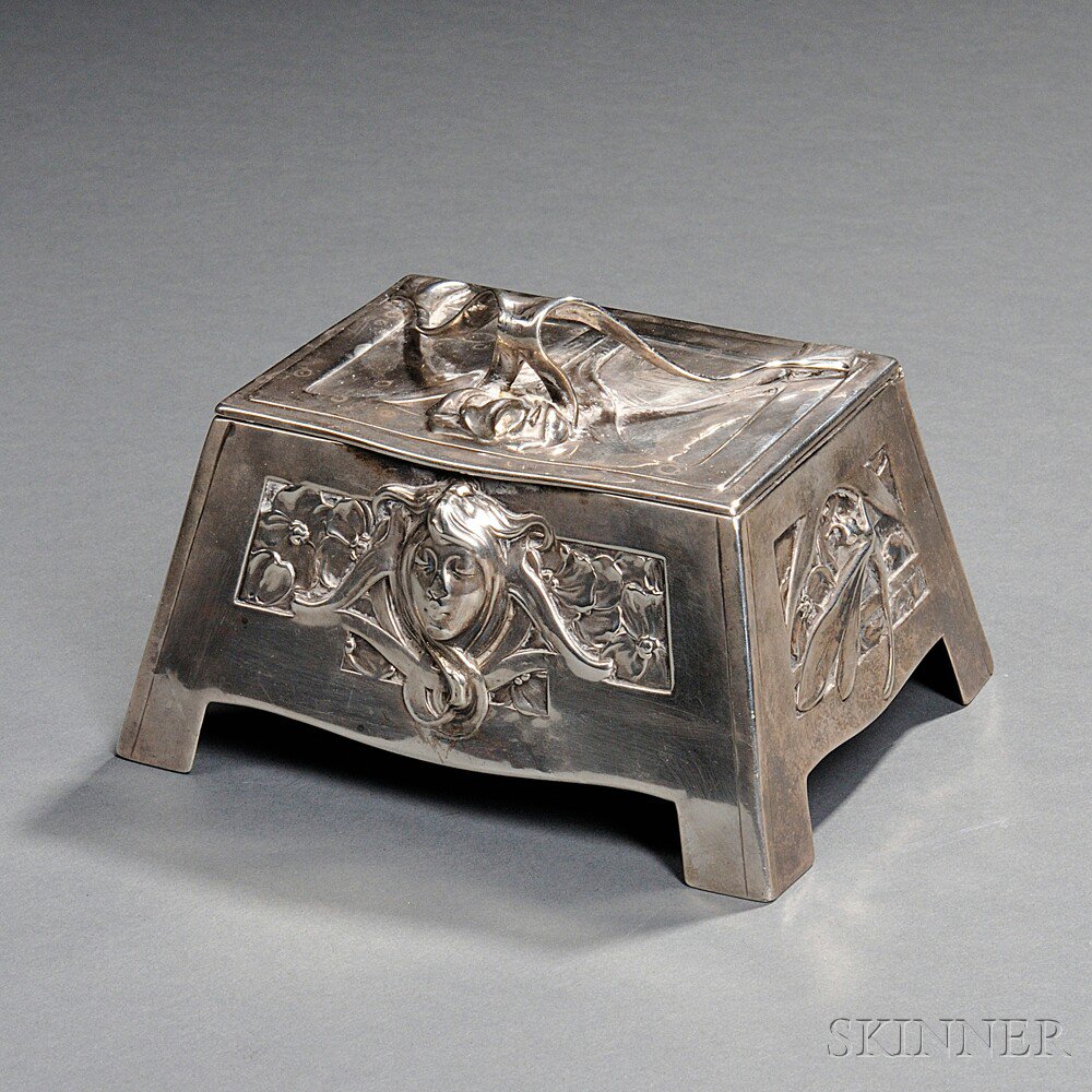 Appraisal: Art Nouveau Silver Box Possibly George Beddingham England c Hinged