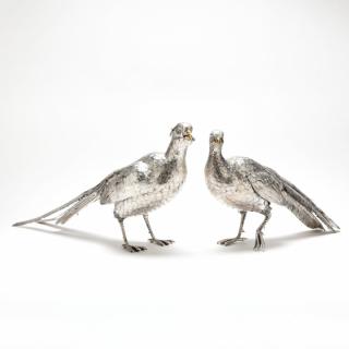 Appraisal: Pair of Large Italian Sterling Silver Pheasant retailed by Scully