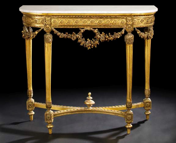 Appraisal: Louis XVI-Style Giltwood and Marble-Top Console Table late th century