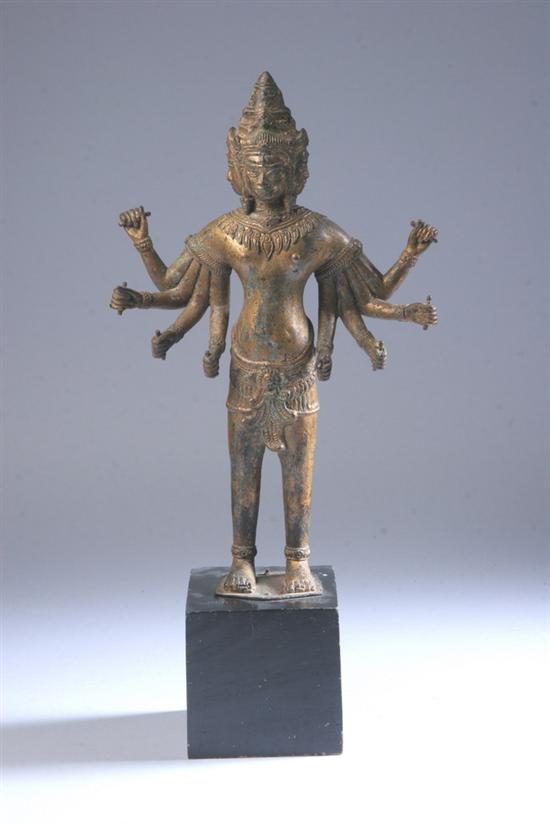 Appraisal: KHMER-STYLE GILT BRONZE FIGURE OF FOUR HEADED DEITY th century