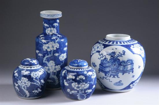 Appraisal: FOUR CHINESE BLUE AND WHITE PORCELAIN VASE AND JARS Guangxu