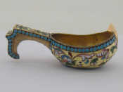 Appraisal: A small silver-gilt and cloisonn enamel kovsh bearing spurious Russian