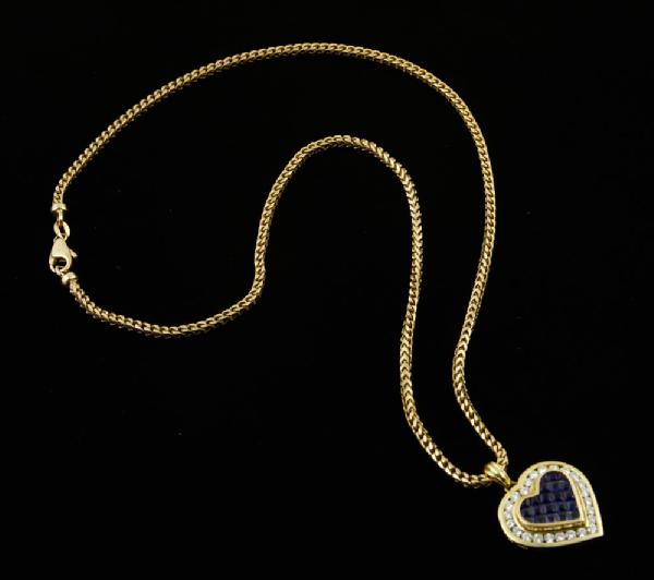 Appraisal: - Ladies' Heart Shaped Sapphire and Diamond Pendant Ladies' -