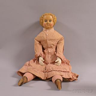 Appraisal: Molded and Painted Papier-mache Girl Doll ht in Estimate -