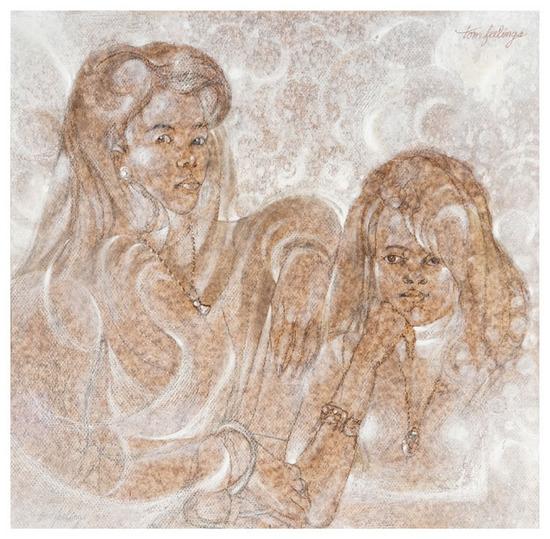 Appraisal: Tom FEELINGS - Two Girls White wash pencil sepia and