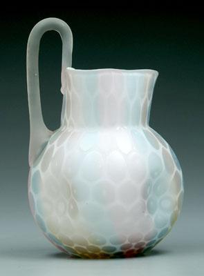 Appraisal: Rainbow mother-of-pearl pitcher satin glass with frosted handle triangular mouth