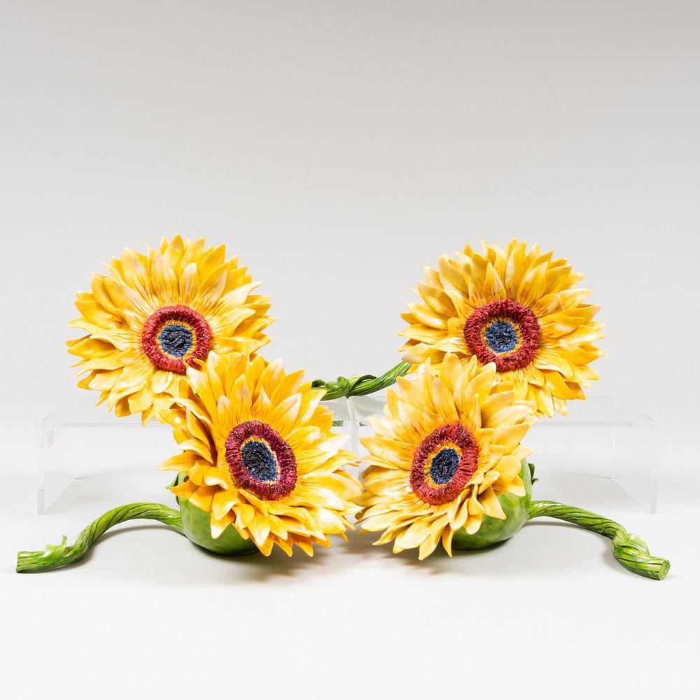 Appraisal: Set of Four Katharine Houston Porcelain Models of Sunflowers Black