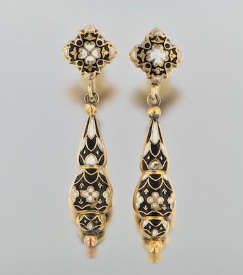 Appraisal: A Pair of Victorian Enamel Earrings Constructed in two parts