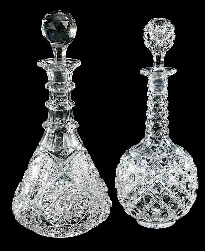 Appraisal: Two Cut Glass Decanters octagonal hobnail - in faceted triple