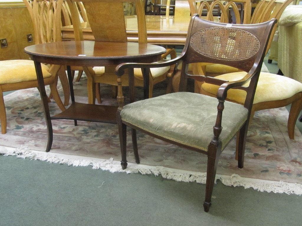 Appraisal: Edwardian mahogany inlaid occasional table and an Edwardian cane back