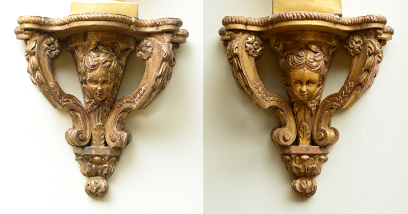 Appraisal: NEAR PAIR OF R GENCE STYLE CARVED GILTWOOD WALL BRACKETS