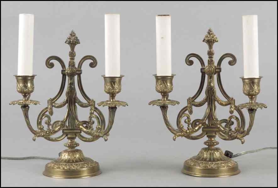 Appraisal: PAIR OF GILT BRONZE TWO-LIGHT TABLE LAMPS Height '' Condition