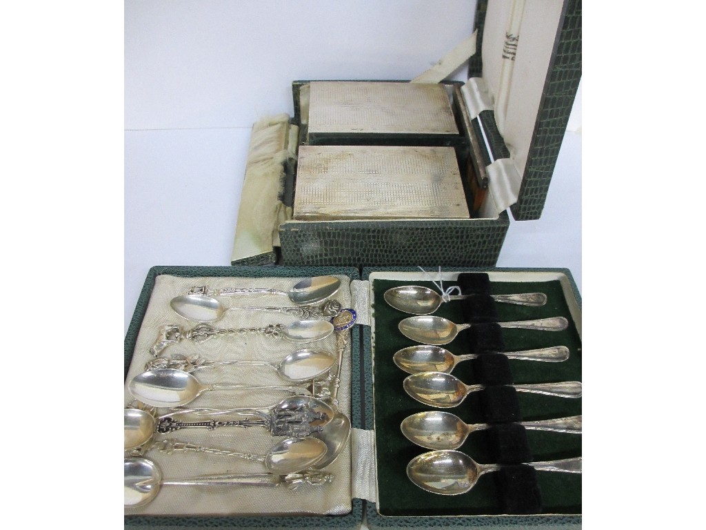 Appraisal: A lot comprising a cased pair of silver backed hair