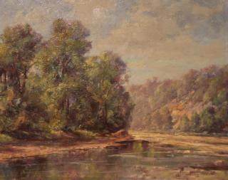 Appraisal: thc American School Landscape with Stream il on artist board