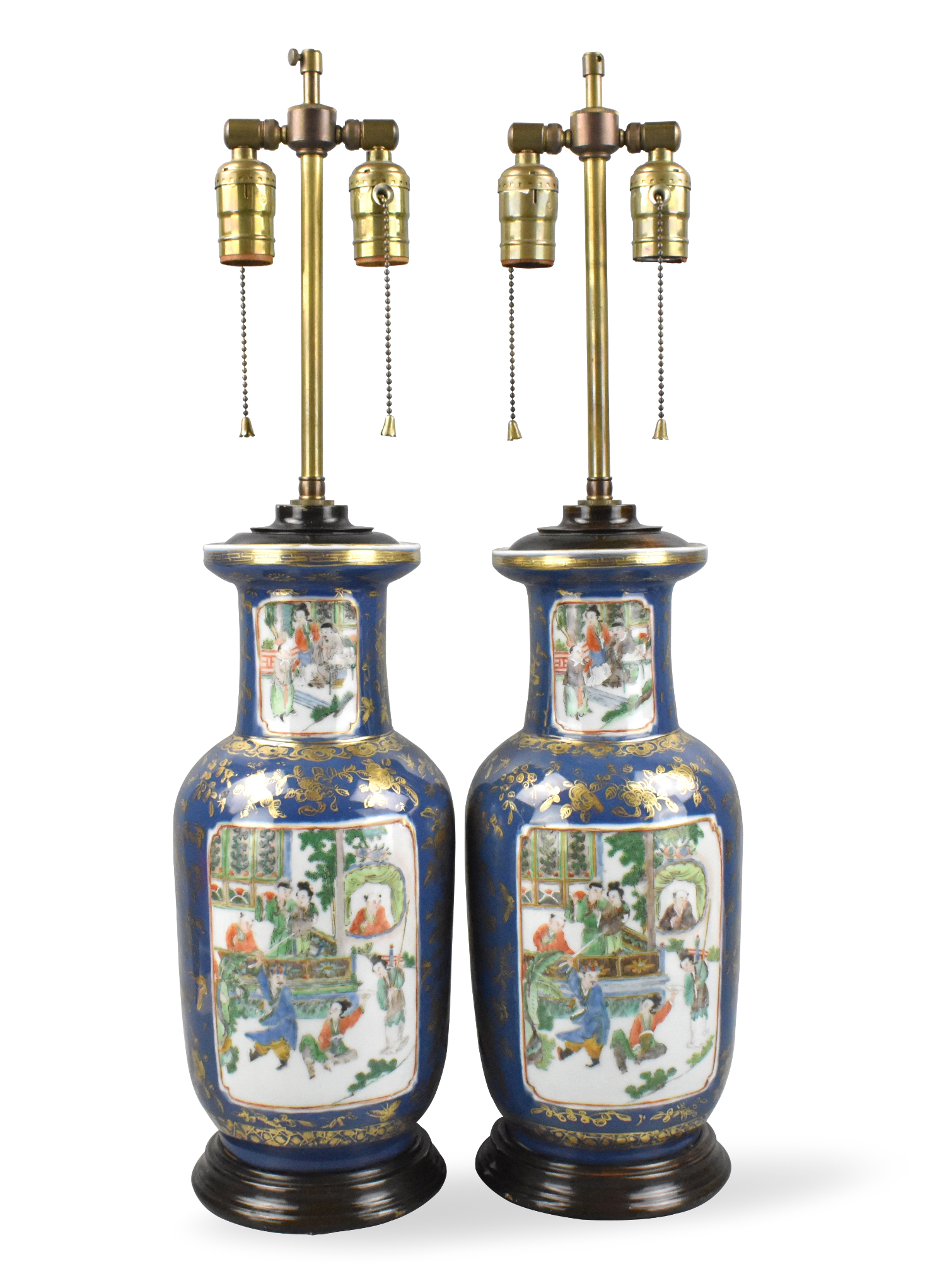 Appraisal: A pair of Chinese gilt blue wucai vases MAL dating