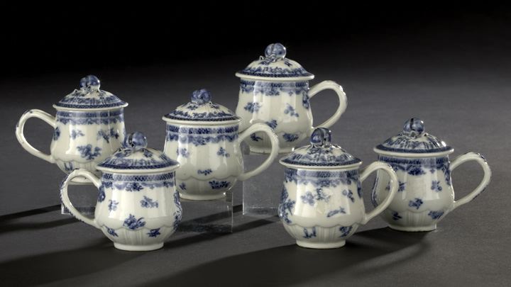 Appraisal: Set of Six Chinese Export Blue and White Porcelain Pot-de-Creme