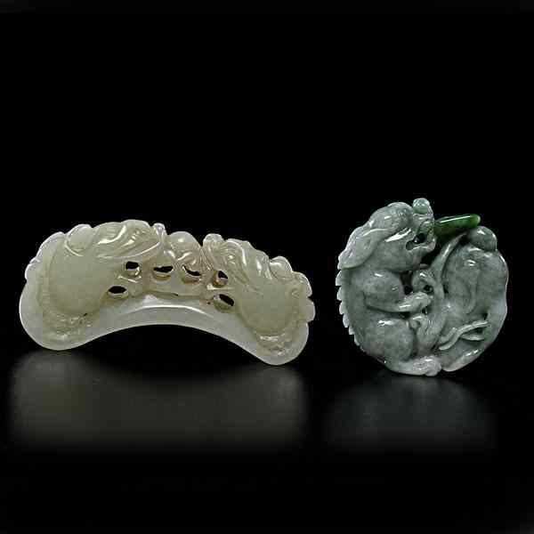 Appraisal: Chinese Jade Dragon Carvings Chinese th century Two jade dragon